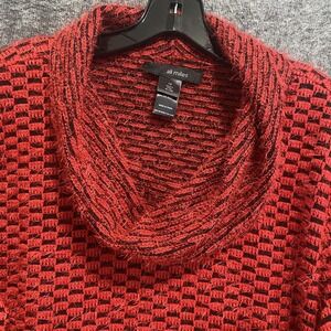 NEW Ali Miles Sweater Womens 1X Red Black Cowl Neck Soft Eyelash Tunic Lagenlook